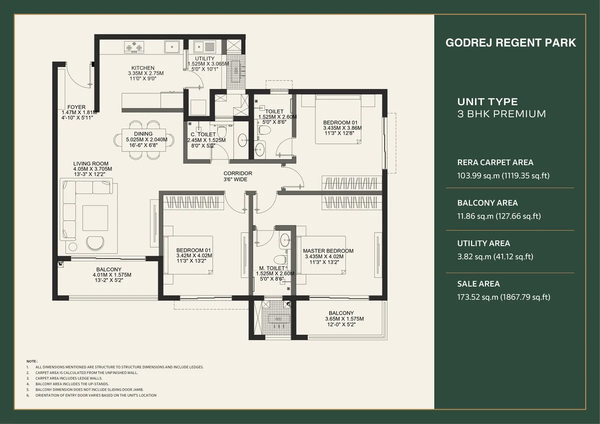 Godrej Regent Park 3 BHK 3T Premium Floor Plan Godrej Regent Park 3 BHK 3T Premium apartment floor plan